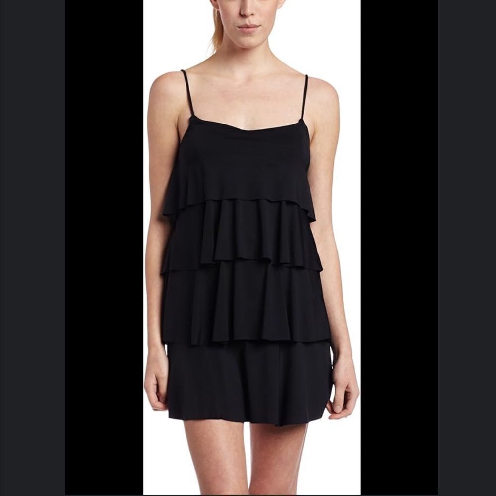 Ann Taylor LOFT Black Ruffle Tiered Dress Size 0 Spaghetti Straps Side Zip